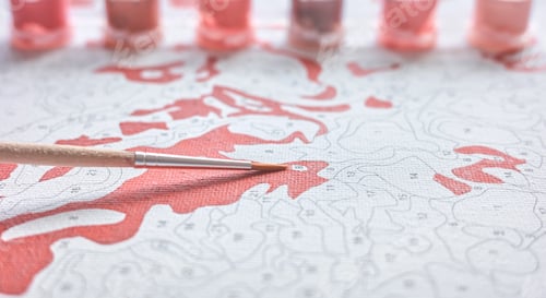 Preview: Painting by numbers, close up picture of a brush on canvas, selective focus.