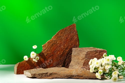 Preview: Mock up stone podium against green background