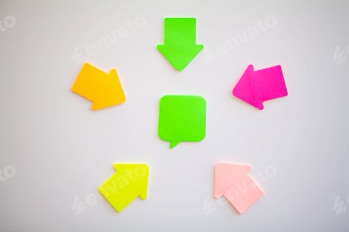 Preview: Colorful stickers on white wall. Empty Space for text