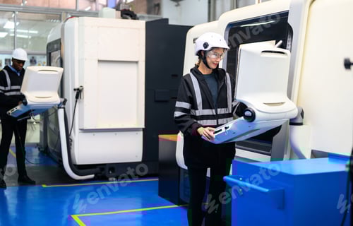 Preview: Engineer mechanician operating and controlling CNC machine