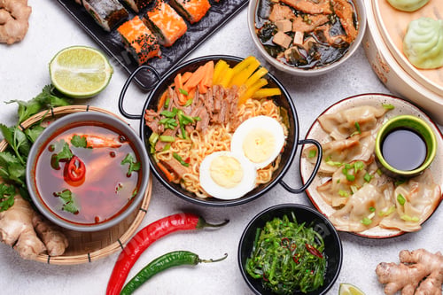 Preview: Asian food. Chinese, Japanese and Thai cuisine