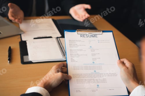 Preview: Manager expressed his pleasure to welcome the applicants to the office with job interview concept.