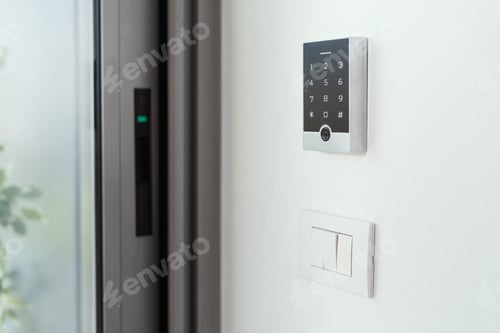 Preview: Man setting an alarm code for home security