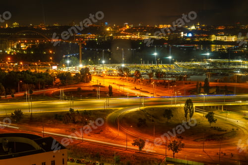 Preview: Night scene of Kyiv city. Long exposure. Colorful car lights on the road in darkness