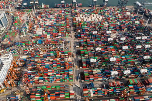 Preview: Kwai Tsing, Hong Kong 08 June 2022: Top view of Hong Kong cargo terminal port
