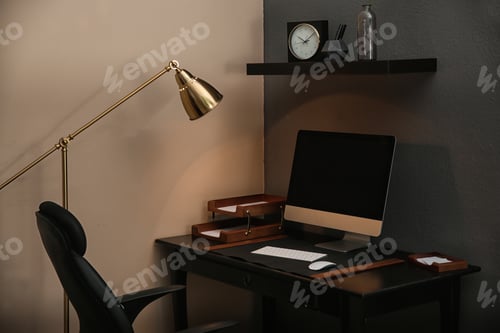 Preview: Modern interior of working place with computer