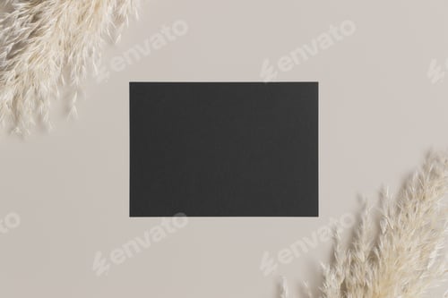 Preview: Invitation black card mockup with a pampas grass decoration. 5x7 ratio, similar to A6, A5.