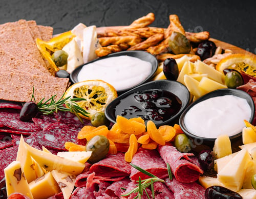 Preview: Wooden tray selection of italian antipasti