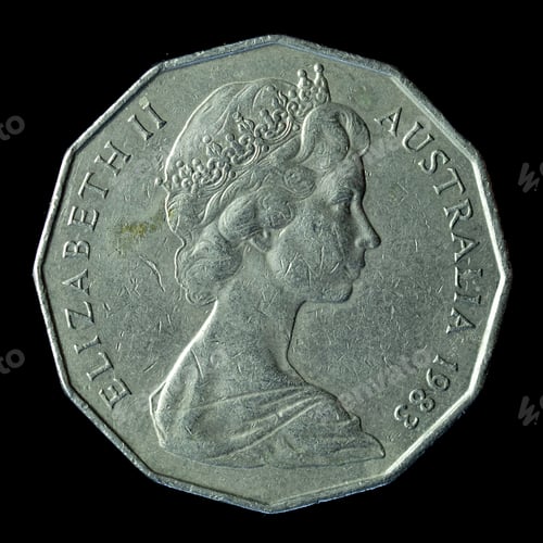 Preview: 1983 Australian Fifty Cent isolated on the black background