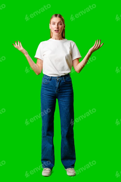 Preview: Young Woman in White T-shirt Making a Surprised Face