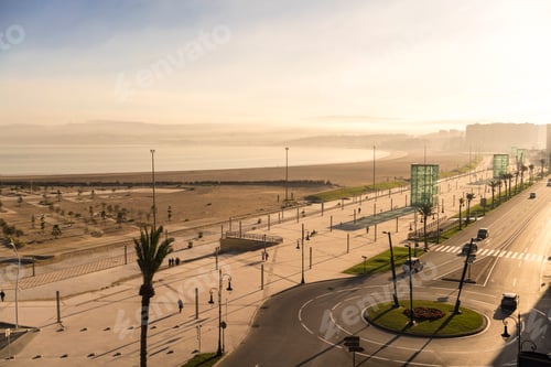 Preview: Morocco, Tanger-Tetouan-Al Hoceima, View of road and coast in early morning