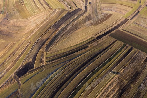 Preview: Above aerial view over agricultural fields