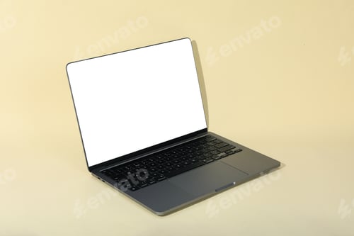 Preview: Open laptop with blank screen on beige background