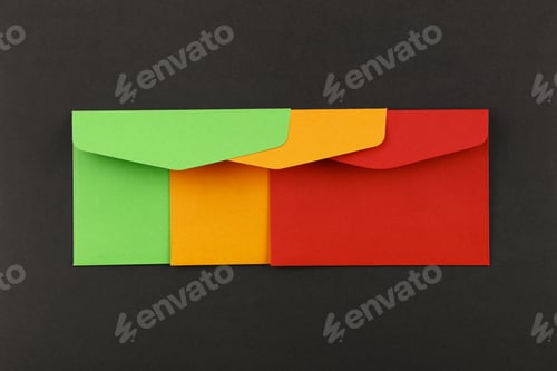 Preview: Three colorful envelopes over grey