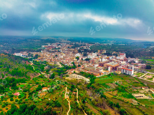 Preview: Aerial image of the urban center of Bunyol, Valencia, Spain