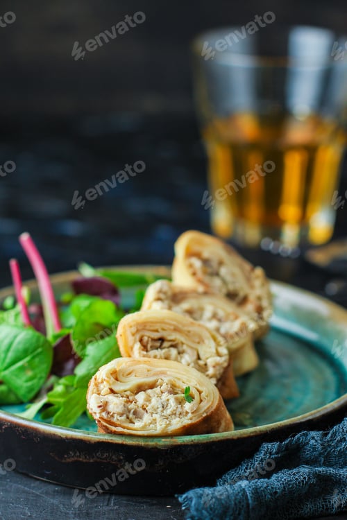 Preview: Fritter Pancakes Chicken Menu Concept Healthy Eating. Food Background Top View Copy Space For Text