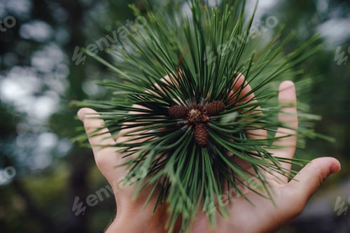 Preview: Young green cone of maritime pine. Pinus pinaster.