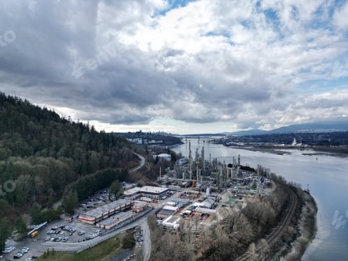 Preview: an aerial view of the coal generating plant and river in the foreground