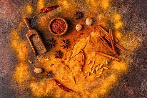 Preview: Spices ingredients for cooking. Spices concept.
