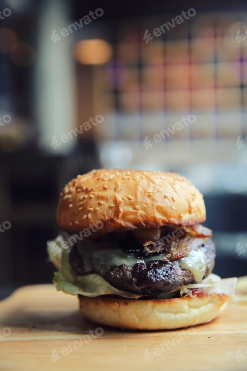 Preview: Beef Hamburger On Wood Background