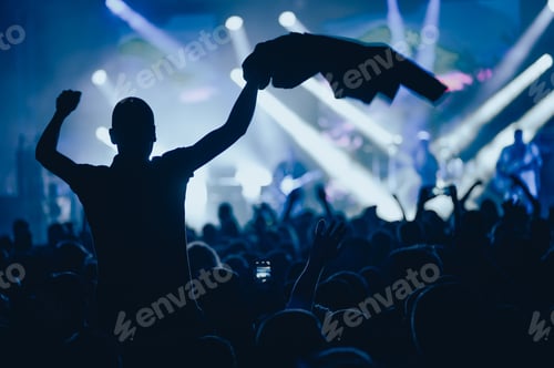 Preview: Man in a concert audience having fun on a music festival