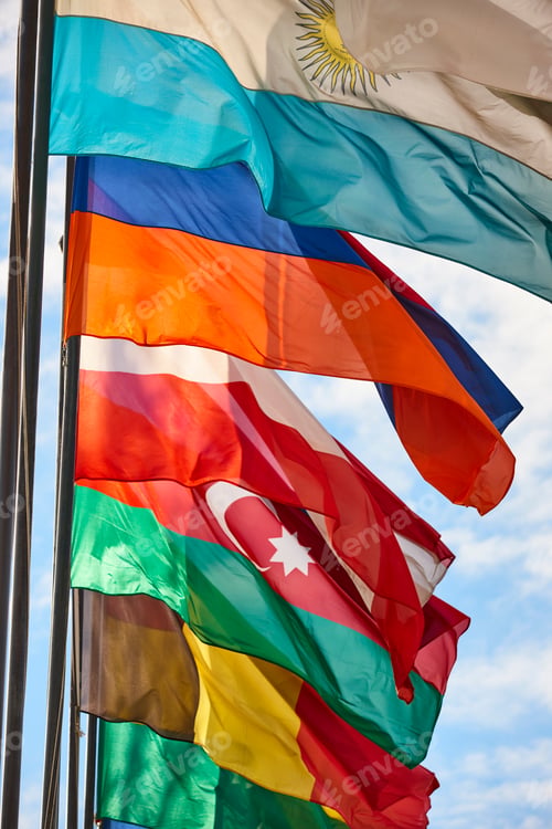 Preview: Flags of the word waving in the wind. Nation emblems