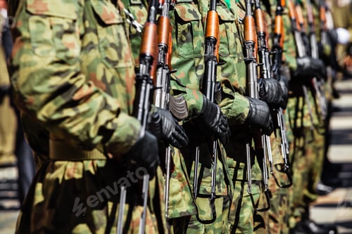Preview: Military force uniform soldiers standing in a row