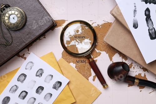 Preview: Magnifying glass with fingerprints on a white background