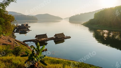 Preview: Huai Krathing lake in North Eastern Thailand Isaan , famous for its floating bamboo rafts