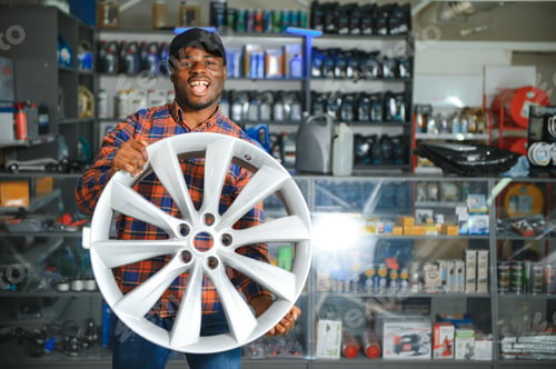 Preview: young african american man in auto parts store