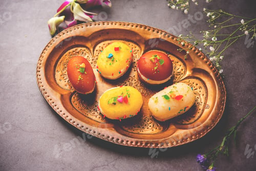 Preview: Malai Chop or Cream sandwich made using filling Rasgulla or Gulab jamun sweet is a Bengali sweet