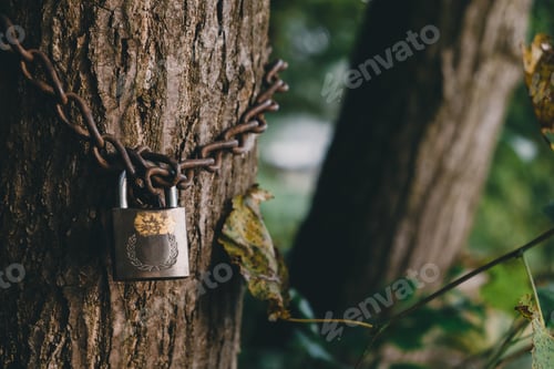 Preview: Tree locked with padlock and chain