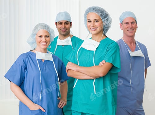 Preview: Medical Team Smiling in Hospital Scrubs