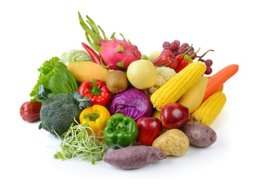 Preview: vegetables and fruits on white background
