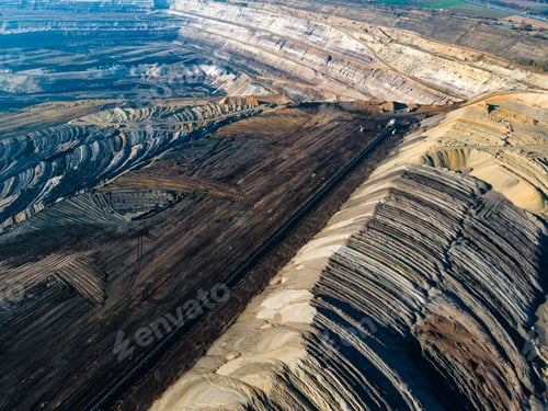 Preview: Mining equipment in a brown coal open pit mine near Garzweiler, Germany. Aerial View