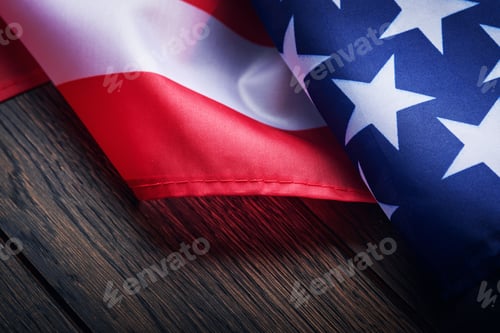 Preview: American flag on old wooden background with copy space. Close Up for Memorial Day or 4th of July or