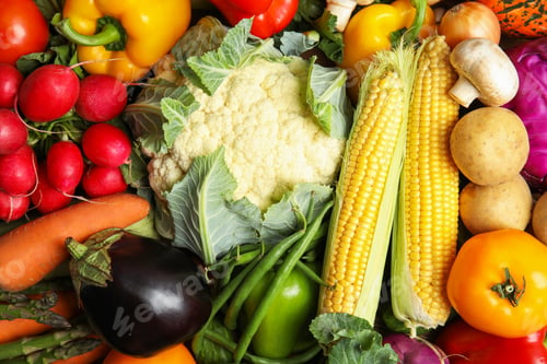 Preview: Assortment of fresh colorful vegetables, closeup. Healthy food