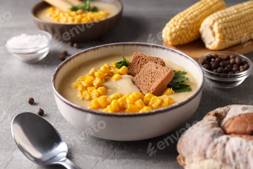 Preview: Corn soup, concept of tasty lunch food