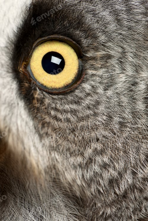 Preview: Portrait of Great Grey Owl or Lapland Owl, Strix nebulosa, a very large owl, eye
