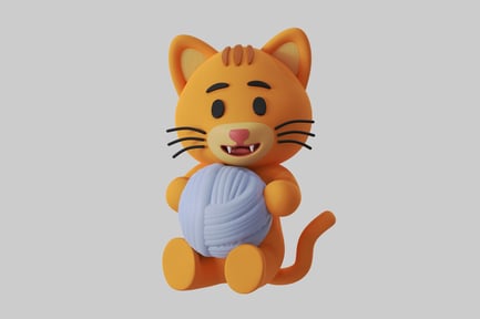Visualização: Gato de desenho animado com bola de lã