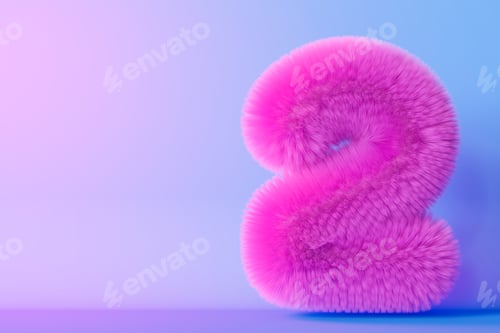 Preview: Playful fluffy number two on gradient background. Symbol 2.