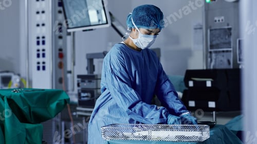 Preview: Surgery room, woman and doctor in a hospital, prepare and healthcare with safety, medicare and well