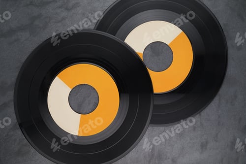 Preview: Two single vinyl records with wide-hole on black background.