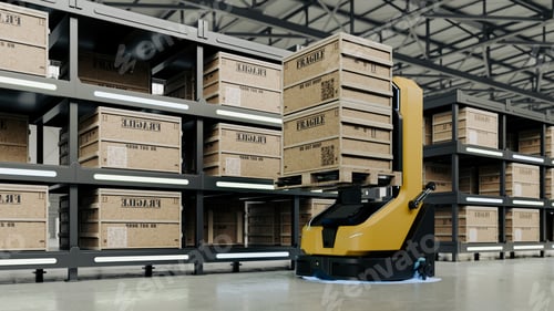Preview: Automated guided vehicle agv transporting fragile cargo crates