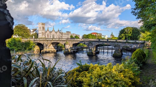 Preview: Galway city, buildings and architecture, Salmon Weir bridge, cityscape background, Irish landmarks,