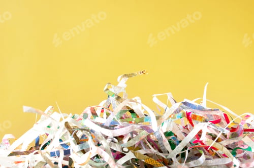 Preview: Closeup shredded paper texture and reuse colorful paper scrap