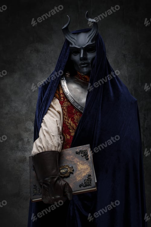 Preview: Antique dark cultist of mystic brotherhood with book