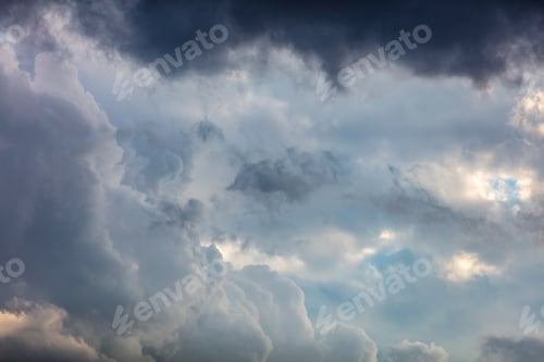 Preview: Cloud on blue sky background. Fluffy cumulus white and grey color cloudscape
