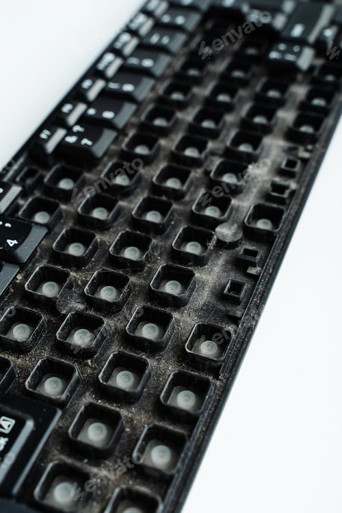 Preview: Close-Up of Old Dusty Keyboard with Missing Keys