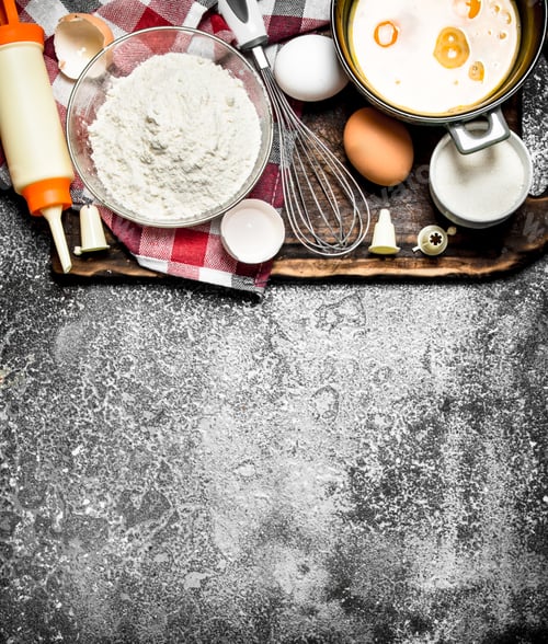 Preview: Baking background. Fresh ingredients for baking.